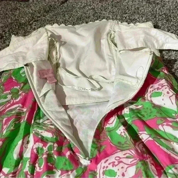 Lilly Pulitzer Strapless Dress Size 4 Tie Back Floral White Green Pink - Picture 9 of 11